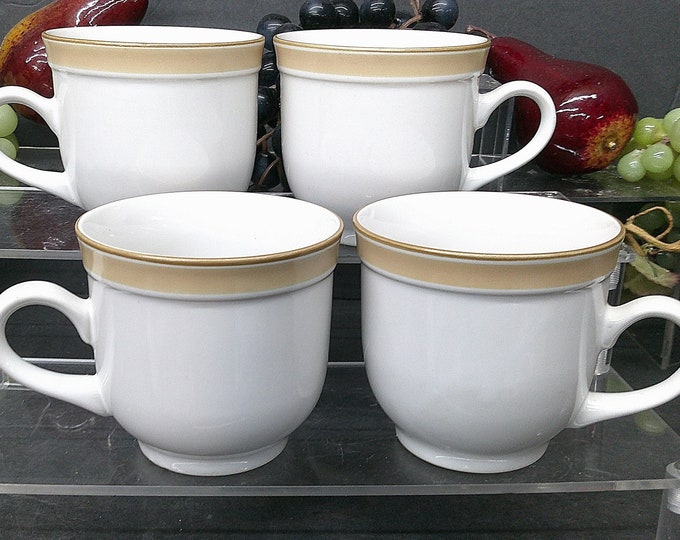 2403 Crowning Fashion Gold Band Beige 4 pc Vintage Set of Cups by Johann Haviland - Good Condition No Chips or Cracks