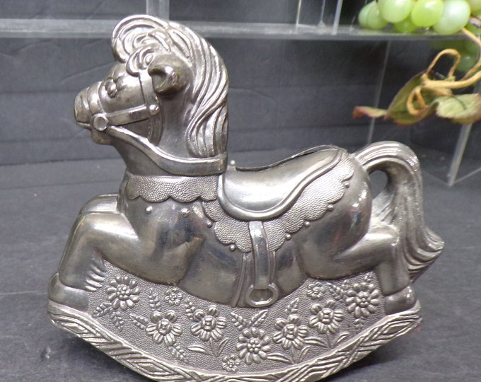 2309 Leonard Silverplated 5.5" Rocking Horse Savings Bank, Vintage 1980's Made in Italy - Good Condition