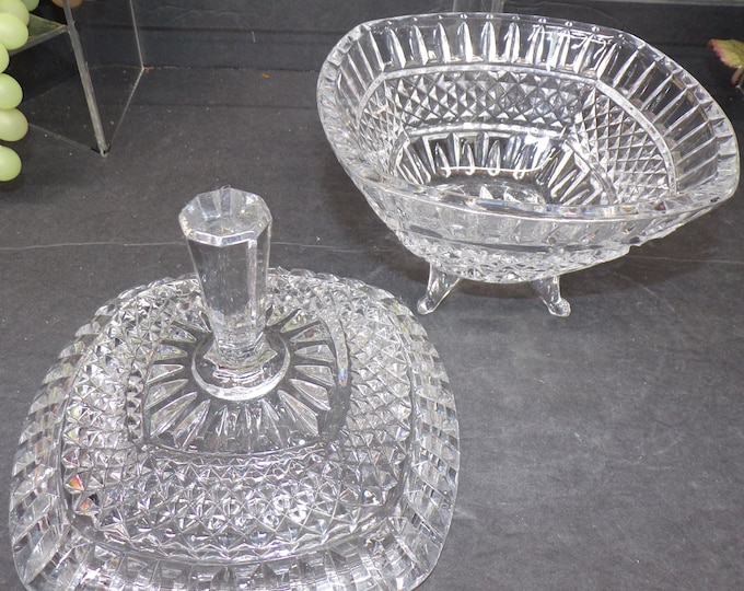 2306 Lead Crystal Candy Dish with Steeple Lid 6.5" Wide x 8" Tall Footed Vintage - Good Condition No Chips or Cracks