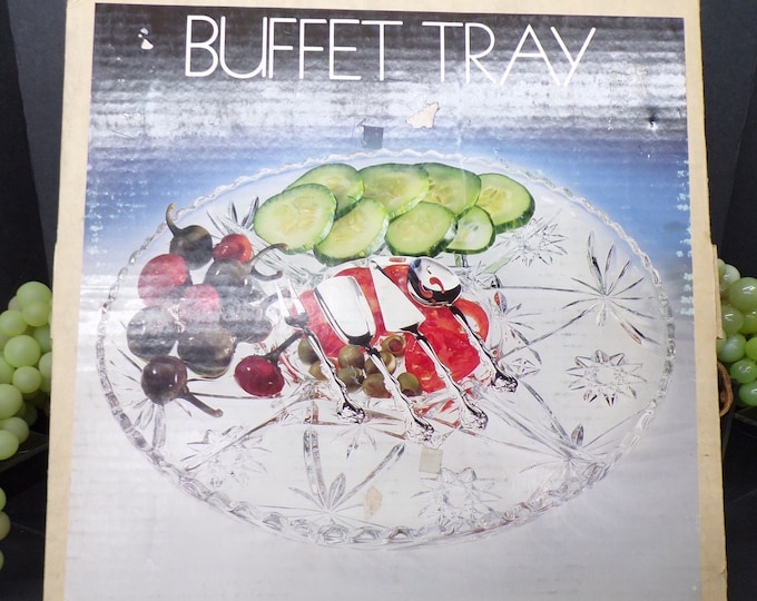 2305 Star of David Divided Buffet Tray w/3 Silver Plated Utensils Vintage 13" - Like New with Original Box Missing 1 Utensil