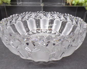 2305 Frosted Paneled Pattern 24% Lead Crystal Centerpiece Serving Bowl Vintage 9" - Tiny Chip on Side