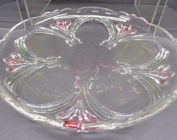 2301 Mikasa French Bouquet Crystal Glass Serving Tray Platter Vintage 12.5"- Embossed Red Tulips & Green Leaves - Great Condition