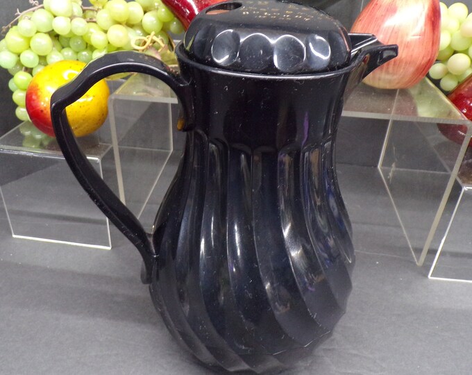 2302 Connoisserve Swirl #4022 Insulated 32 oz. Black Thermal Pitcher / Pot Vintage 1980's - Good Vintage Condition