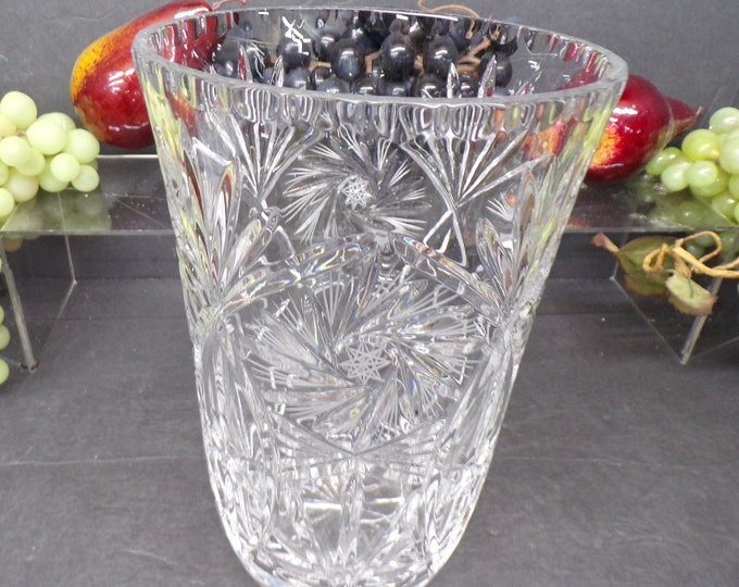 2312 Pinwheel Design Cut Glass Crystal Vase Beautiful Vintage Large 9" Tall x 6" Wide - Excellent Condition