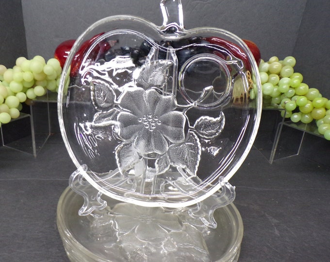 2305 Hazel Atlas 8" Orchard Crystal Apple Blossom Glass Snack Plates Set of 4 - Good Condition No Chips or Cracks