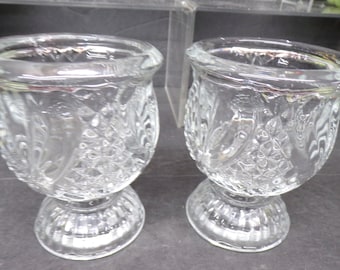 2307 Fostoria for Avon Vintage Pair of Pineapple Cut Reversable Votive / Tealight  / Taper Candle Holders - Great Condition