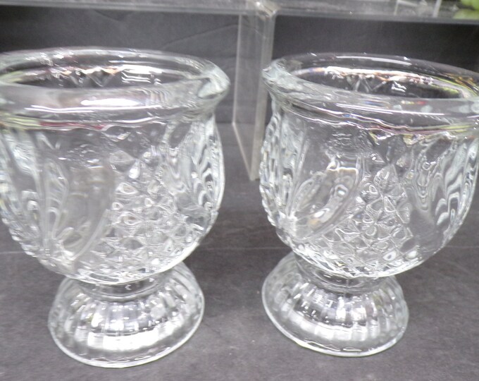 2307 Fostoria for Avon Vintage Pair of Pineapple Cut Reversable Votive / Tealight  / Taper Candle Holders - Great Condition