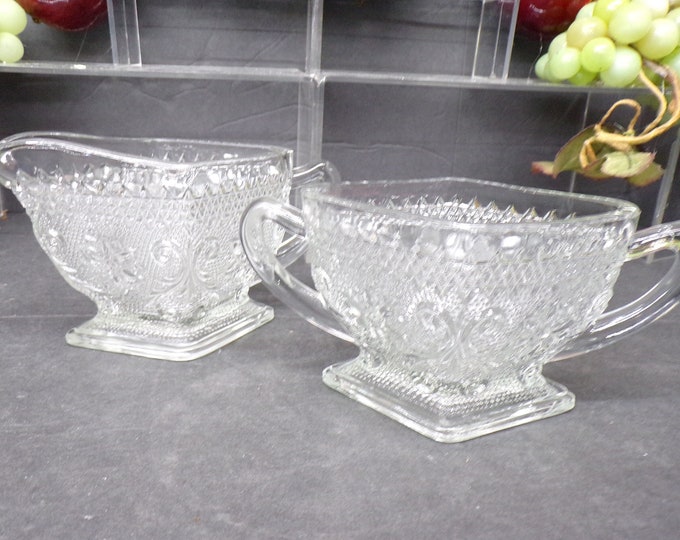 2307 Indiana Glass Tiara Exclusives Vintage Clear 5" Cream & Sugar Set- No Chips or Cracks