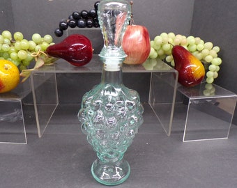 2303 Teal Glass Vintage Genie Bottle Decanter 8.5" Tall - 11" Tall w/ Stopper - Made in Italy - Great Condition
