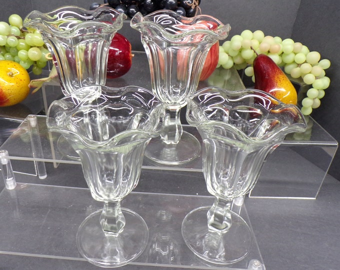 2303 Indiana Glass Tulip 6.25" Vintage Clear Footed Malt/Parfait/Sundae Dessert Cups Set of 4 - Good Condition No Chips or Cracks