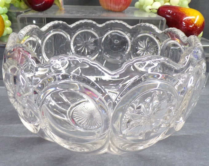 2402 Tiffin-Franciscan Moon & Star Clear Thick Glass Vintage Salad Bowl / Punch Bowl - Beautiful - No Cups - Great Condition