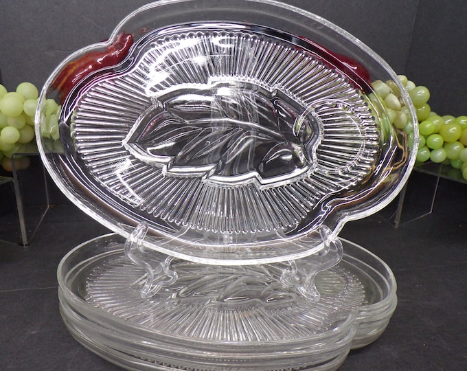 2305 Federal Glass Crystal Leaf Snack Plates 10"x 6" Set of 4 Woolworth's 80th Anniversary Vintage 1959 - Good Condition No Chips