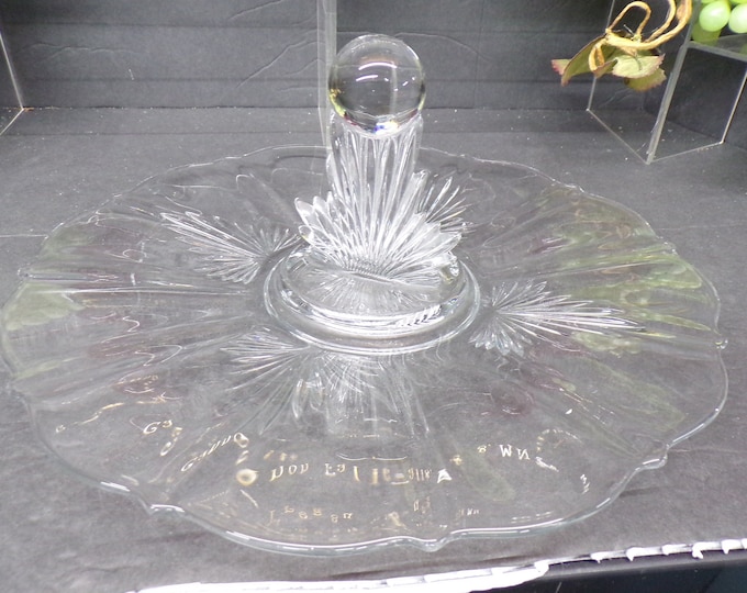 2306 Fostoria Clear Glass 11 3/8" Flame Center Handle Tray - 1936 George Sakier - Good Condition Hard to See Light Scratches