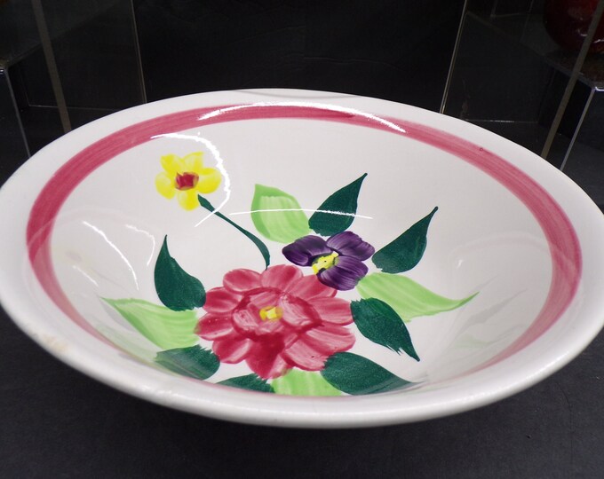 2302 TrimontWare Japan 10" Vintage Serving Bowl - Floral Pattern with Pink Band - Good Condition