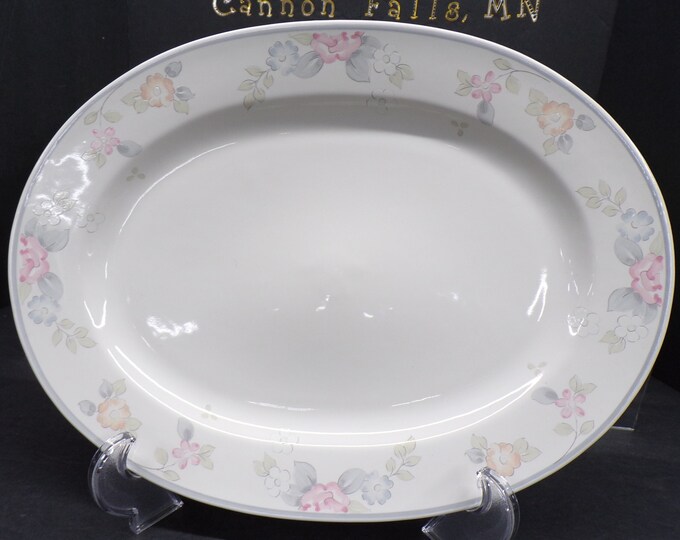 2304 Pfaltzgraff Rose Stoneware 14.5" Serving Tray Platter - Pink & Blue Flowers - Great Condition No Chips No Cracks