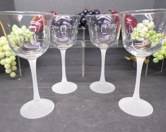 2310 Arcoroc Luminarc Tahiti Pearl Frosted Stem 10.5 oz 8" Wine Glasses Vintage Set of 4