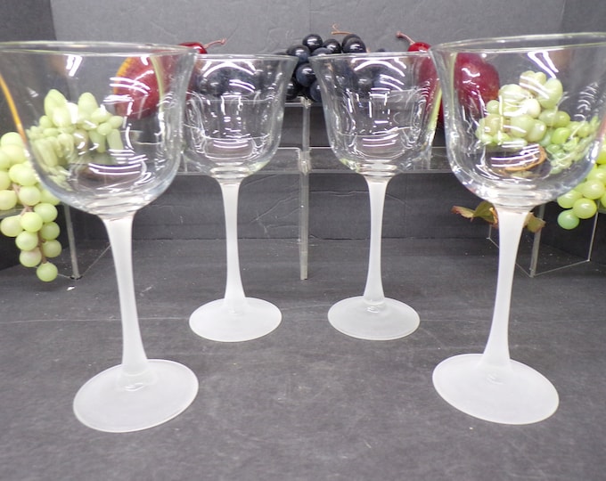 2310 Arcoroc Luminarc Tahiti Pearl Frosted Stem 10.5 oz 8" Wine Glasses Vintage Set of 4 - France- Like New in Original Box