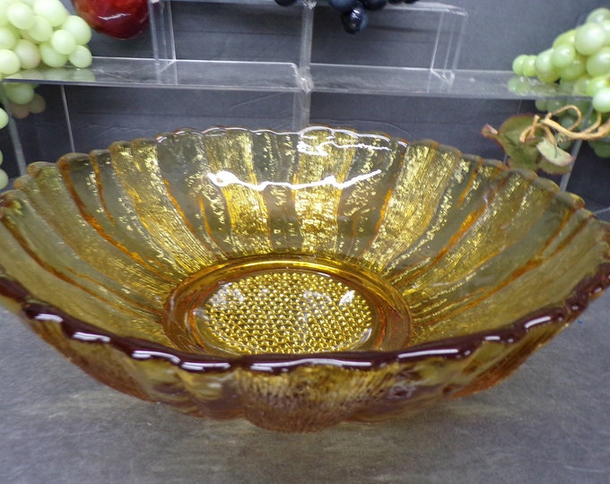 2311 Anchor Hocking Burnt Honey Golden Amber Sunflower Vintage 10.5" Glass Salad Serving Bowl - Excellent Condition