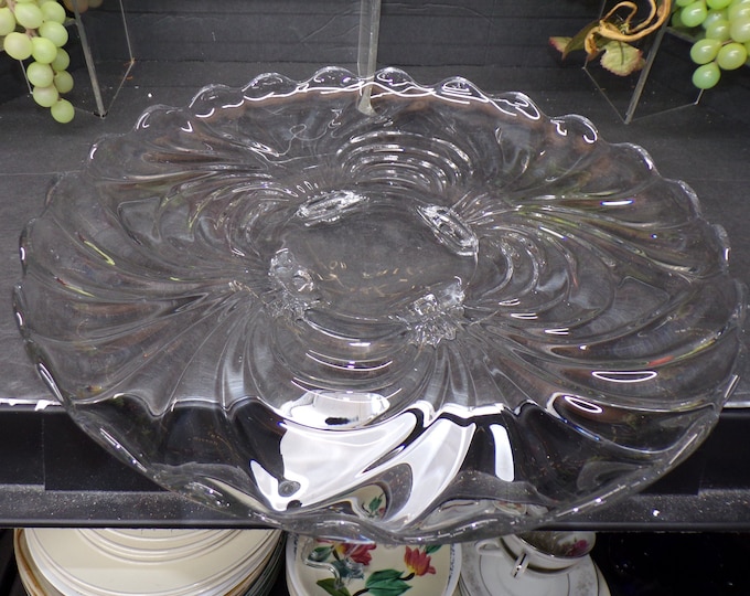 2308 Cambridge Glass Caprice Clear Drapery Platter Rare Vintage 14.25' wide - Light Scratches No Chips or Cracks