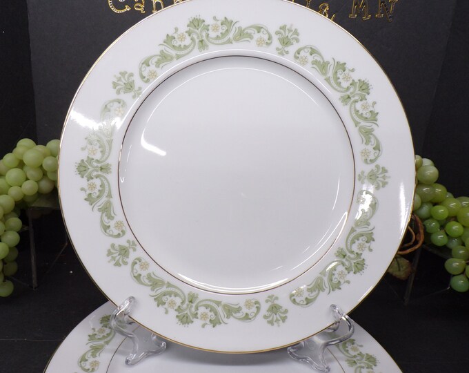 2308 Style House Contessa Design 10.75" Large Dinner Plates Set of 4 Vintage - Green Floral Gold Rim - Good Condition No Chips or Cracks
