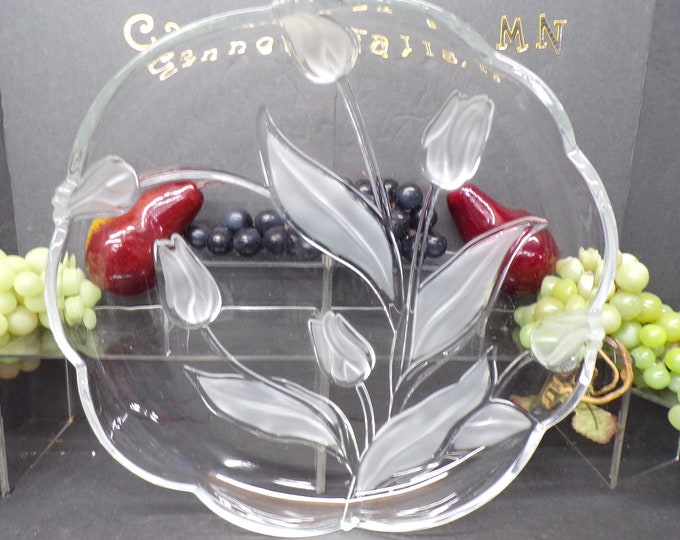 2308 Mikasa Juliana 12" Waltherglass Vintage Platter with Frosted Tulips & Raised Scalloped Edge- Good Condition Light Scratches No Chips