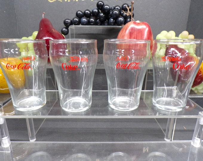 2304 Coca-Cola Coke Red Letter Print 4" Tall 6 oz Tumblers Vintage Set of 4 - Good Condition No Chips or Cracks