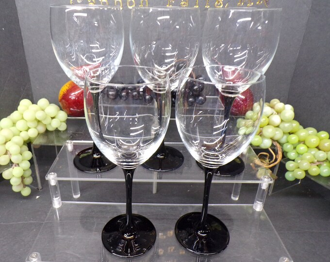 2310 Arcoroc Luminarc Black 8.25" Stemmed Wine Glasses Vintage Set of 5 - Cristal D'Arques France- Good Condition No Chips or Cracks