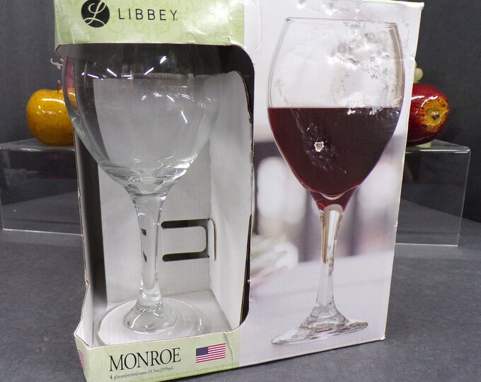 2304 Libbey Glass Monroe 8" 13.5 oz. Stemmed Wine / Water Glasses Set of 4 - New in Original Package