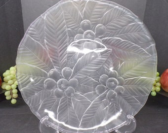 2305 Frosted Embossed Grape & Leaf Textured Glass 14" Centerpiece Bowl