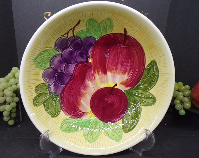 2310 Corona 12.5" Vintage Serving Bowl / Centerpiece Fruit Bowl - Ovenproof Handpainted Underglaze Fruit Pattern Japan - Great Condition