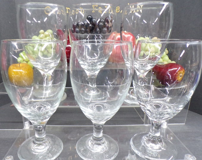 2304 Libbey Glass 7" Tall Footed Stemmed Wine / Water Glasses Set of 6 - Good Condition