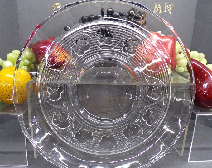 2303 Anchor Hocking Avalon 12" Platter Embossed Flower - Chip in Center Ring - Hard to See / Not Sharp