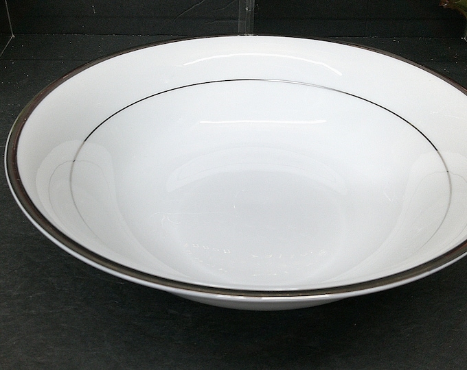 2401 Fields Marketplace Fine China 10" Vegetable Serving Bowl - Silver Band & Rim on White - Excellent Condition