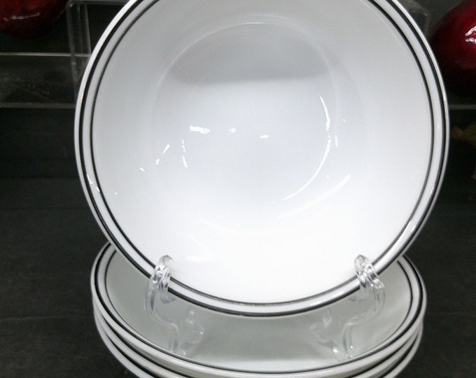 2401 Corelle White with Double Black Band 6.25" Bowls Set of 4 - Great Condition