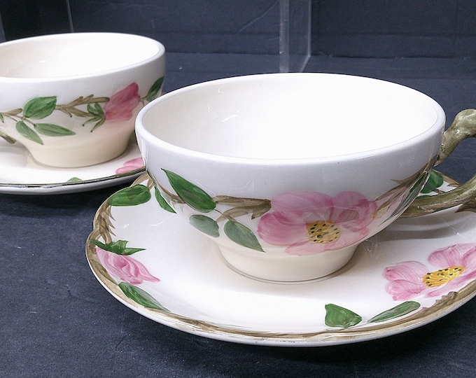 2402 Franciscan Desert Rose Vintage 1995 Hand-Crafted Set of 2 Saucers & 2 Cups - Great Condition No Chips or Cracks