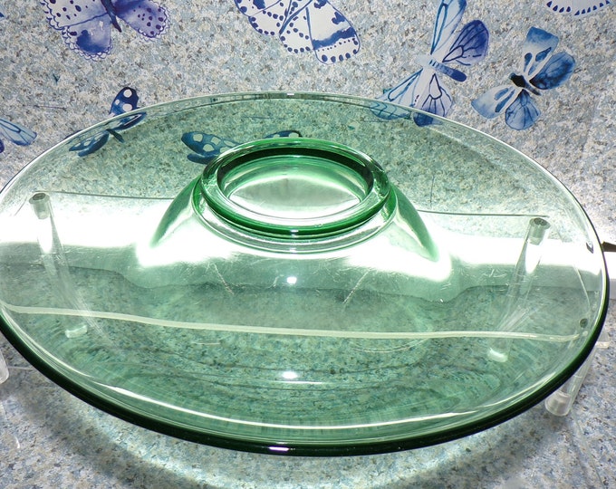 2209 Green Glass Serving Tray Platter 11" Vintage - Good Condition No Chips or Cracks