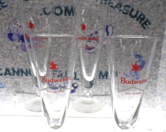 BUDWEISER KING OF BEERS SET 4 HOLIDAY BEER GLASSES VINTAGE 6" 