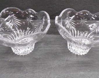 2301 Mikasa 4" Tall x 6" Wide 24% Lead Crystal Candy Bowl / Candle Holder Vintage Set of 2 - Christmas Pine Trees - Great Condition