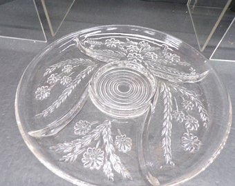 2304 Wheat & Flowers Floral Pattern Vintage 12" Glass Divided Dish Platter Tray