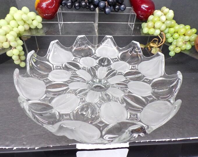 2309 Crystal Clear Industries Moriva Pattern Footed Pedestal 12.5" Cake Plate Platter Clear/ Frosted Panel - Good Cond. Couple Scratches