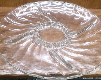 2501 Swirl Glass Vintage 13.25" Clear Divided Platter - Great Condition