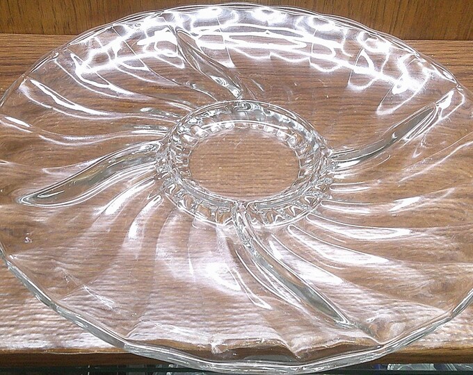 2501 Swirl Glass Vintage 13.25" Clear Divided Platter - Great Condition