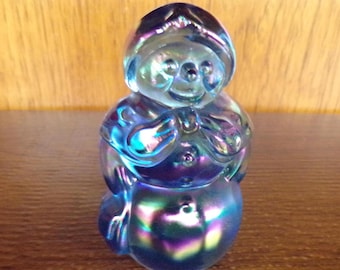 2501 Fenton Glass Iridescent Opalescent Blue Vintage 4" SnowLady w/ Fenton Stamp - Great Condition