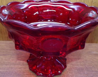 2506 Fostoria Coin Spot 6.75"T x 8.5"W Vintage Ruby Red Glass Footed Pedestal Compote Candy Dish- Good Condition w/ Some Scratches in Bottom