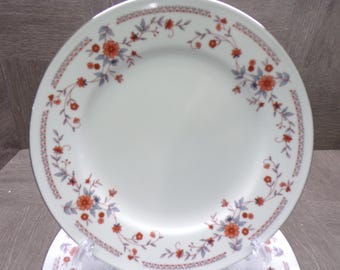 2602 Dynasty Fine China #1007 Copenhagen 8" Salad / Snack Plates Set of 5 Beautiful Pink & Blue Floral - Great Cond. Light Scratches