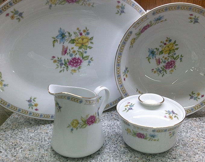 2405 Liling Yung Shen Vintage Fine China Dinnerware - Pink, Blue, Yellow Floral w/ Gold Trim - Excellent Condition Choose from List: