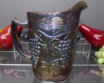2307 Imperial Glass Grape and Cable 6" Iridescent Carnival Glass Smoky Amethyst Vintage Mini Pitcher- Great Condition No Chips or Cracks