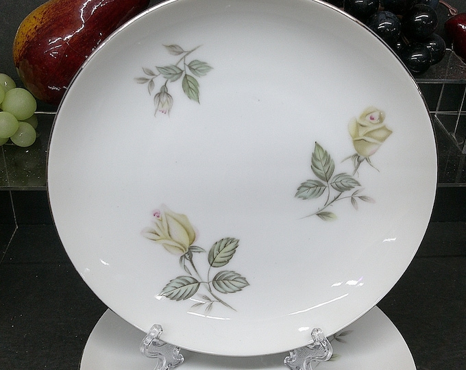 2403 Sango China Rosetta Vintage Yellow Rose Saucers 6.25" Set of 8 Platinum Rim - Good Condition No Chips or Cracks