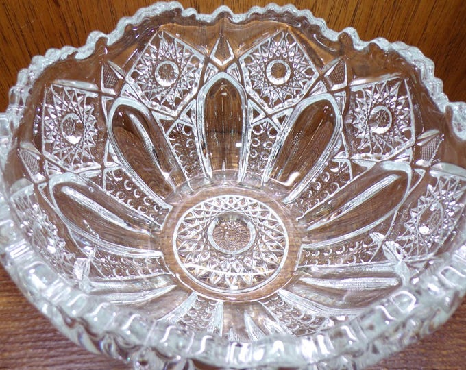 2506 LE Smith Crystal Hobstar ABP Pattern Vintage 8.5" Heavy Serving Bowl - Sawtooth Rim - Excellent Condition