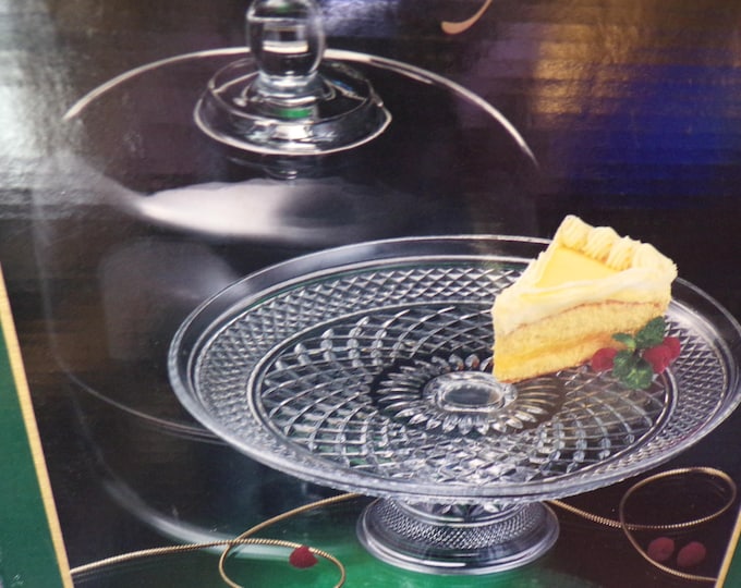 2511 Anchor Hocking Wexford 2 pc Vintage Footed Cake Platter with Dome Cover Doubles as Raised Salad or Punch Bowl Great Cond. Orig. Box